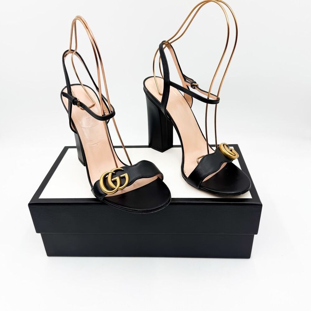 Gucci GG Marmont Lifford Block Heels Sandals Black Leather EU 40 US 10